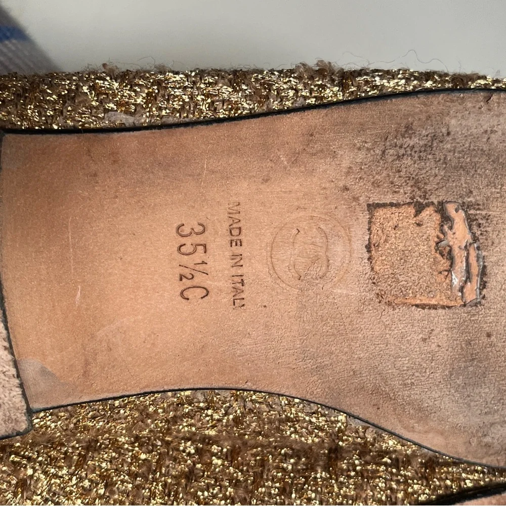 CHANEL Women's Gold and Black Flats